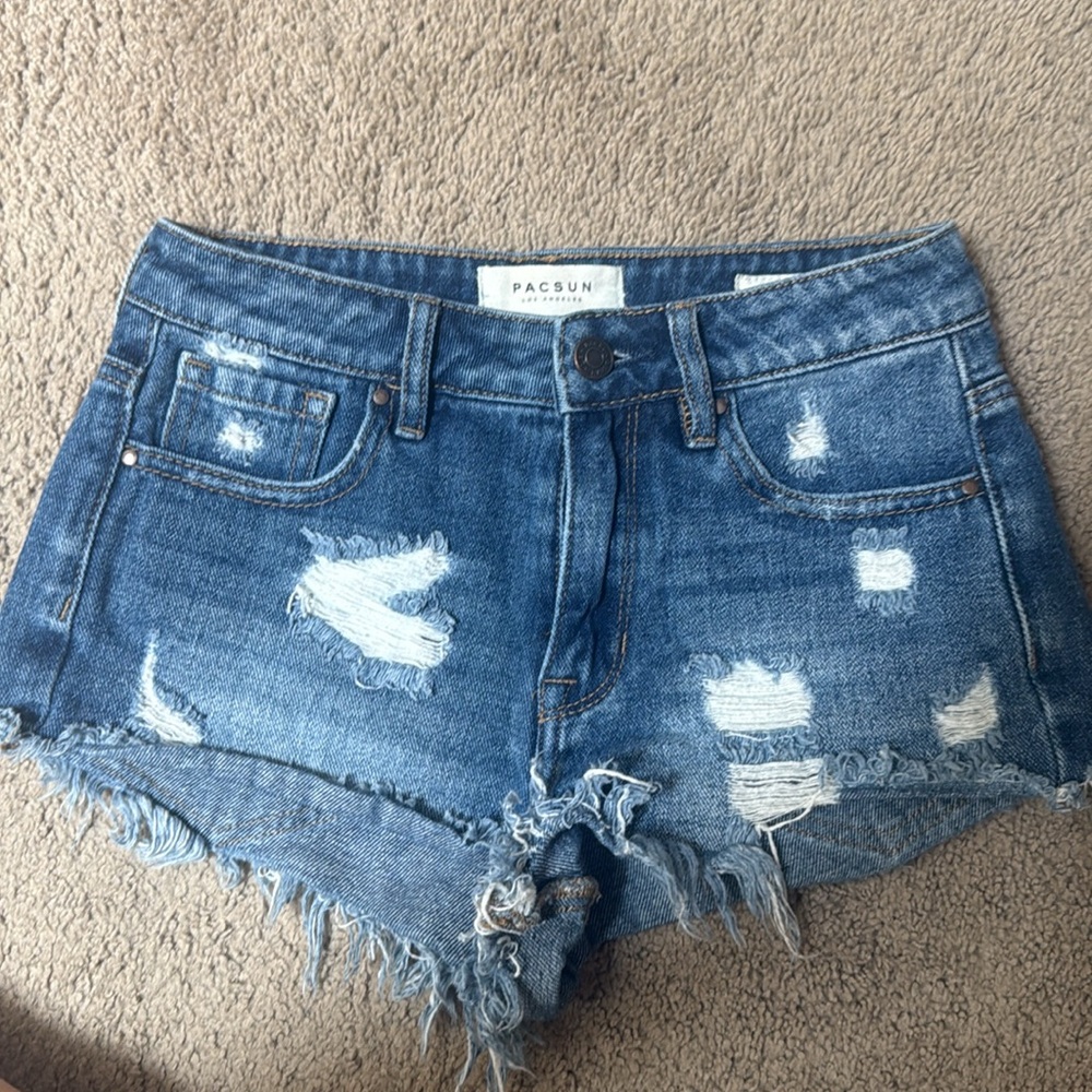 PacSun high rise festival 23W Blue Distressed Jean Shorts